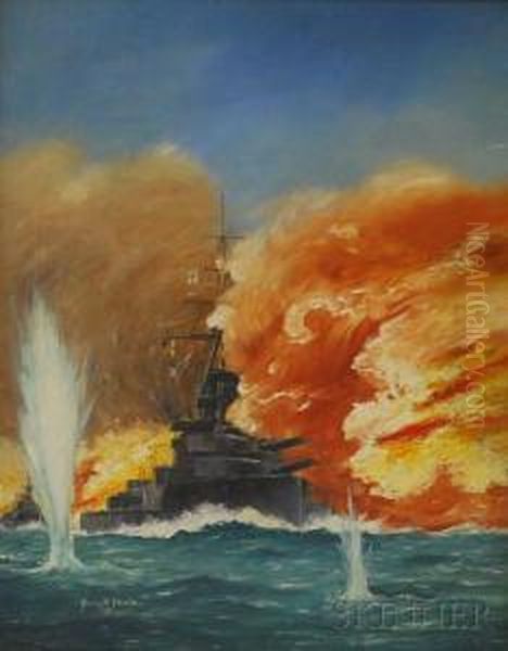 Battleship Under Fire Oil Painting by Burnell Poole