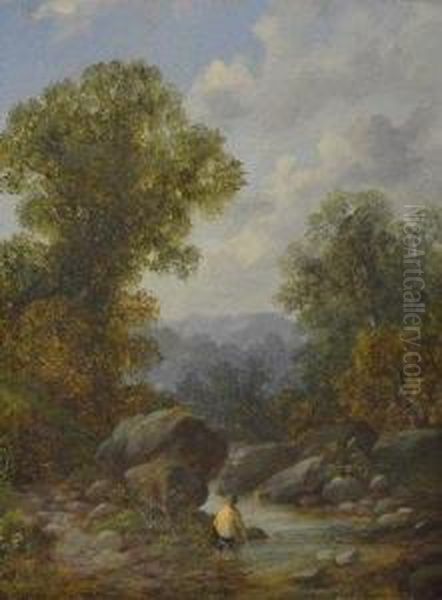 A Rocky North Wales Stream Oil Painting by Henry Poole