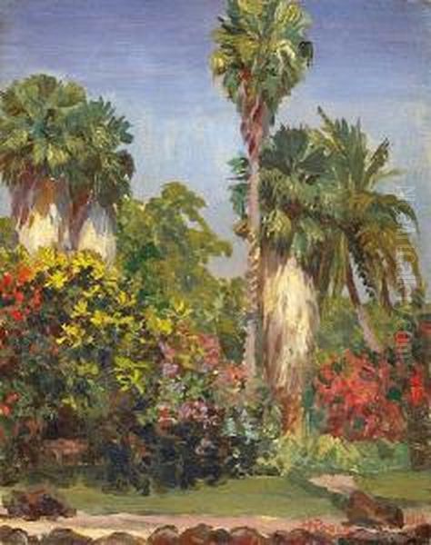 Palm Trees And Flowers Oil Painting by Horatio Nelson Poole