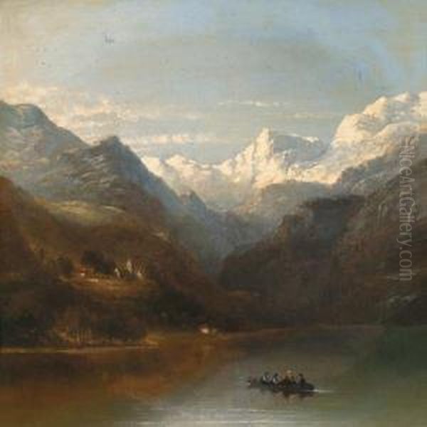 Crossing A Mountain Lake Oil Painting by James Poole