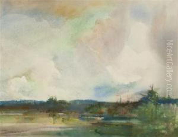 Clouds Over A Lake Oil Painting by Thomas Pooly Pooley