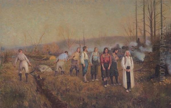 ''ploughing Of The Ephrata Brethren'' Oil Painting by Henry Rankin Poore