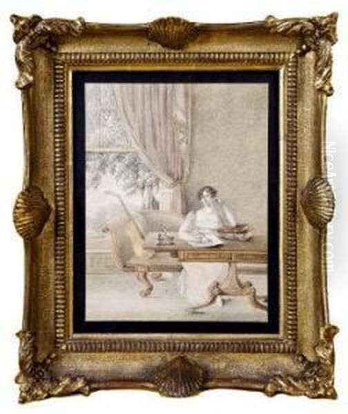 A Study Of Mrs. Elizabeth Henry Seated In A Regency Drawing Room Oil Painting by Alexander Pope