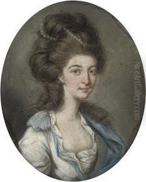 Portrait Of Mrs. George Gun, Half-length, A String Of Pearls In Her Upswept Hair Oil Painting by Alexander Pope