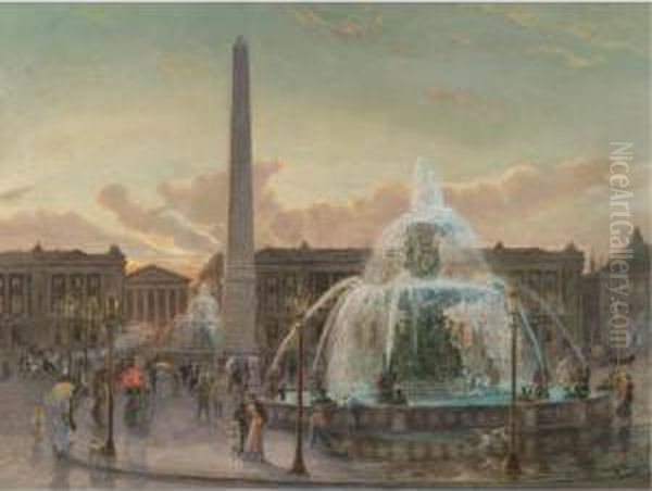 Place De La Concorde, Paris Oil Painting by Gustave Pope