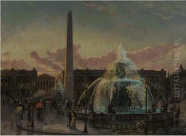 Place De La Concorde, Paris Oil Painting by Gustave Pope