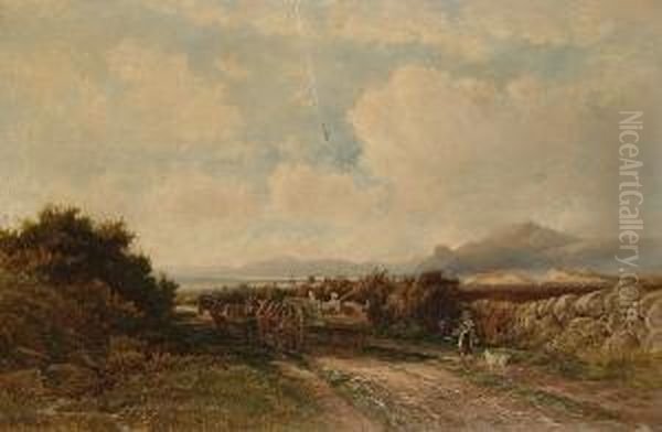 Figures In A Cart On Coastal Track Oil Painting by Henry Martin Pope