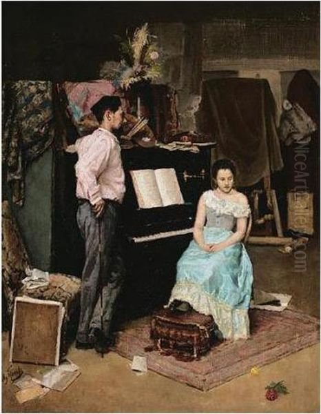 The Artist With His Bride, C.1900 Oil Painting by Lukijan Popoff