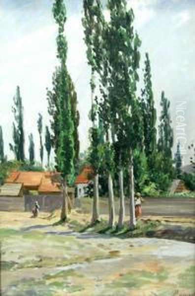 Landscape With Poplars Oil Painting by Alexandru Popp