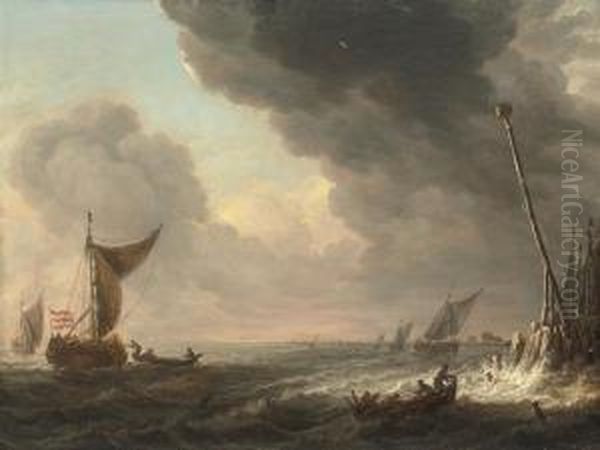 Shipping Off A Coast In A Squall Oil Painting by Jan Porcellis