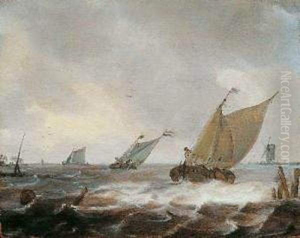 Seelandschaft Mit Schiffen. Oil Painting by Julius Porcellis