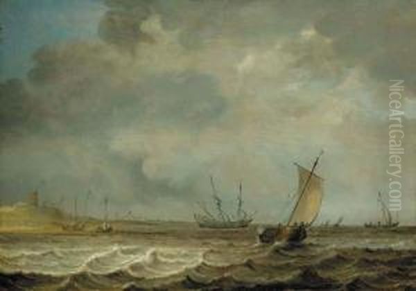 A Smalschip, A Frigate And Other Shipping In Choppy Seas Oil Painting by Julius Porcellis