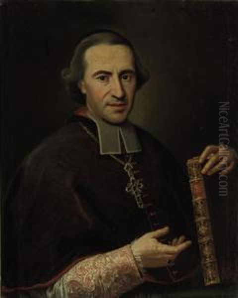 Portrait Of A Cardinal, Half-length, Holding A Bible In His Lefthand And Pointing To It With His Right Hand Oil Painting by Giovanni Domenico Porta