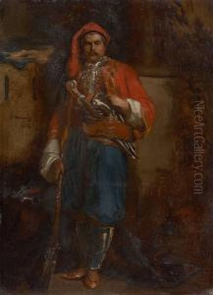 Zouave A La Colonne Oil Painting by Jean-Francois Portaels