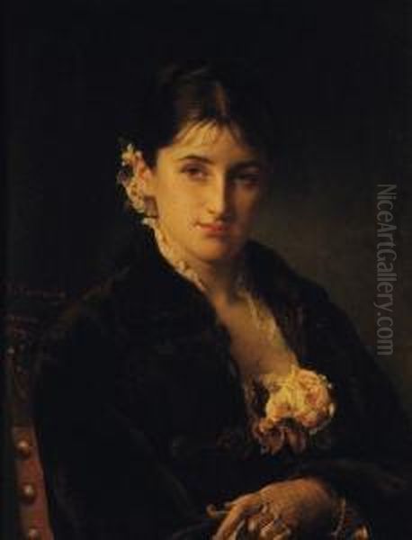 Portrait De Femme Au Gant Oil Painting by Jean-Francois Portaels