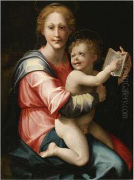 The Virgin And Child Seated With A Book Of Hours Oil Painting by Carlo Portelli da Loro