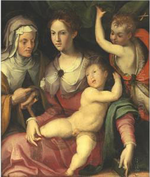 Madonna And Child With St. John The Baptist And St. Anne Oil Painting by Carlo Portelli da Loro