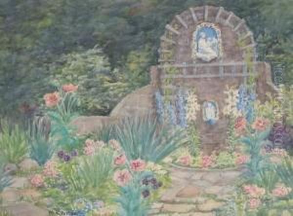 Impressionist Garden With Della Robbia Plaques Oil Painting by Mary King Porter