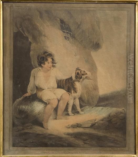 Young Boy And Sheep Dog Beside A Humblecottage Oil Painting by Robert Ker Porter