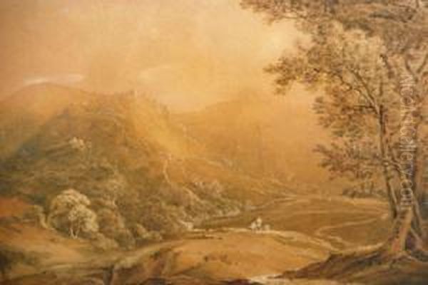 Figures In Landscape With Hill Fortification Oil Painting by Robert Ker Porter