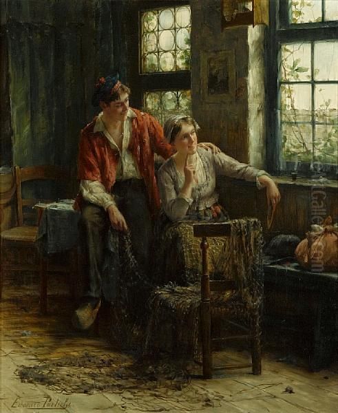 The Old, Old Story Oil Painting by Edward Antoon Portielje