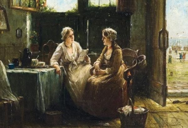 De Brief Oil Painting by Edward Antoon Portielje