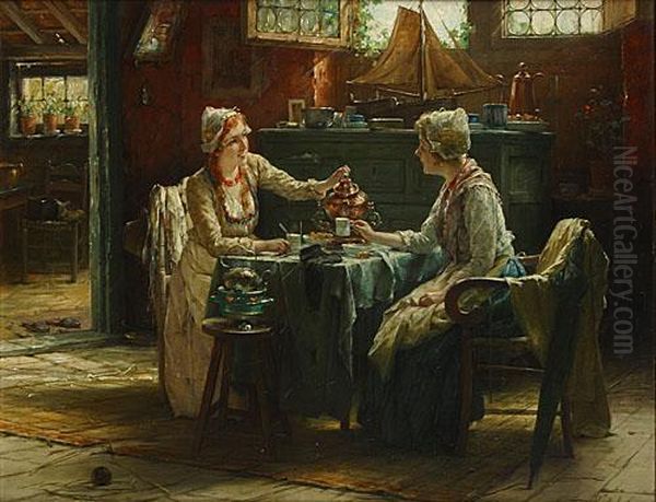 L'heure Du The Oil Painting by Edward Antoon Portielje