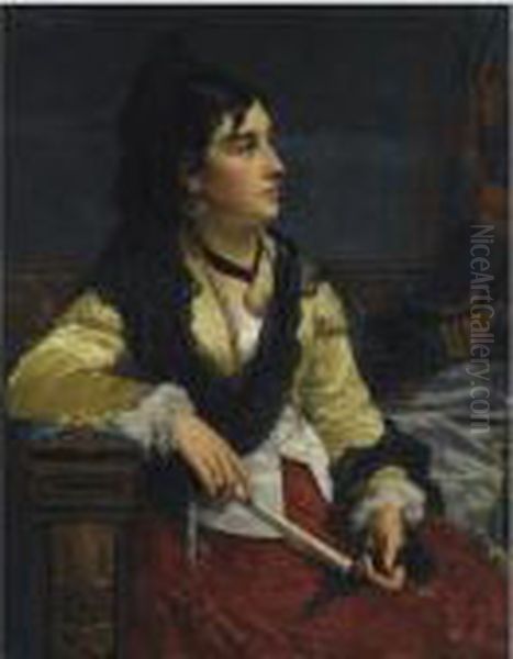 Girl With Mantilla Oil Painting by Jan Frederik Pieter Portielje