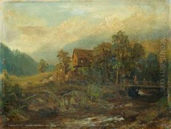 Gebirgige Landschaft Mit Bach Oil Painting by Eduard Wilhelm Pose