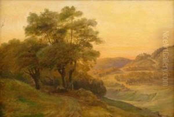 Riverlandscape In The Evening Light Oil Painting by Eduard Wilhelm Pose