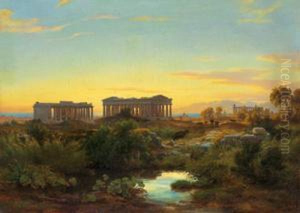 Blick Auf Paestum Oil Painting by Eduard Wilhelm Pose