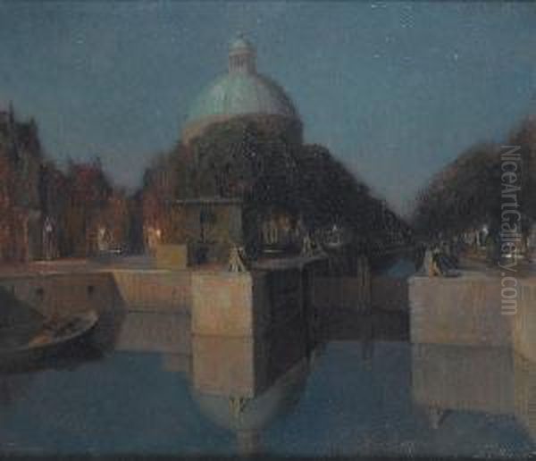 The Singel, Amsterdam Oil Painting by Joseph Posenaer