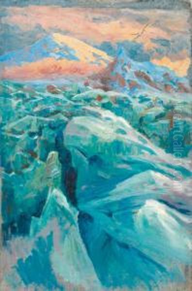 Glacier Dans Le Caucase Oil Painting by Ivanovitch Eugene Pospolitaki