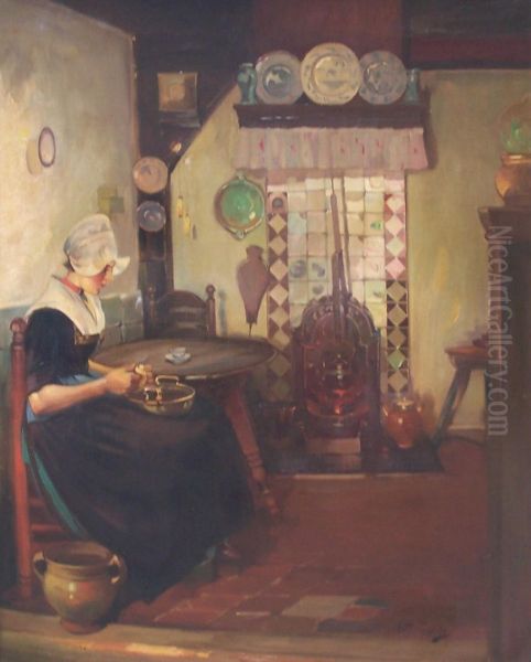 Madchen In Hollandischem Interieur Oil Painting by Rudolf Possin