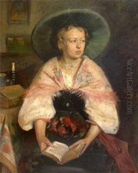 Stubeninterieur Mit Madchen In Tracht Oil Painting by Rudolf Possin