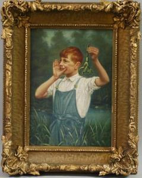 Portrait Of A Redheaded Boy Holding A Frog Oil Painting by Hugo A. Possner