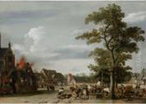 Sold By The J. Paul Getty Museum To Benefit Future Painting Acquisitions
 

 
 
 

 
 Soldiers Plundering A Village With Horse-drawn Wagons Near A Draw-well In The Forground And Houses Burning On The Oil Painting by Pieter Post