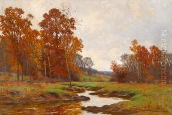 Trees By A River, Autumn Oil Painting by William Merritt Post