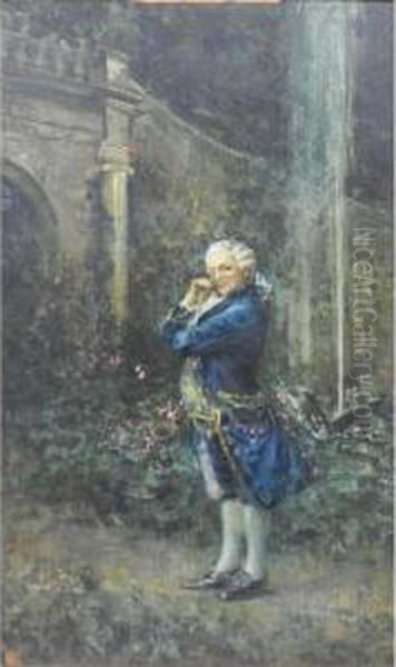 A Gentleman Standing In A Formal Garden Oil Painting by Luca Postiglione