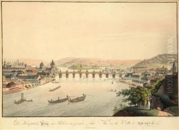 A View Of Charles Bridge From Letna Oil Painting by Karel Postl