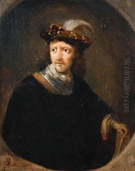 Portrait Of A Man, Half-length, Wearing Afeathered Hat Oil Painting by Hendrick Gerritsz. Pot