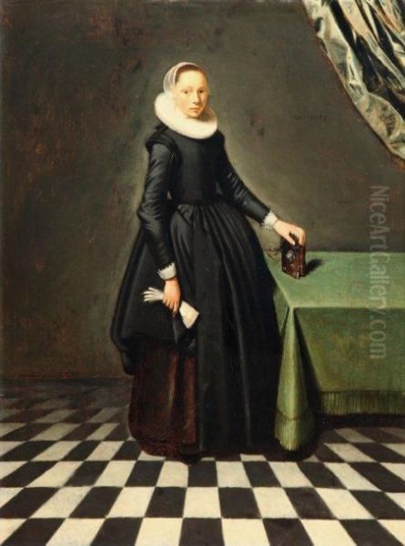 Portrait D'une Jeune Femme En Robe Noire Oil Painting by Hendrick Gerritsz. Pot