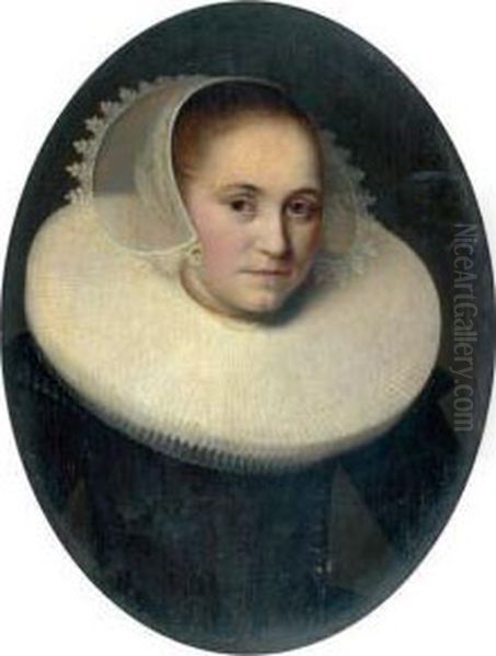 Portrait De Jeune Femme A La Collerette De Dentelle Oil Painting by Hendrick Gerritsz. Pot