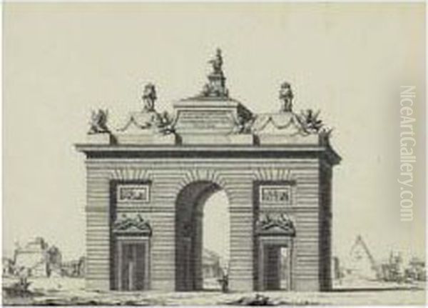 Projet Pour Un Arc De Triomphe Surmonte D'une Statue De Louis Xv Oil Painting by Marie Nicolas Potain