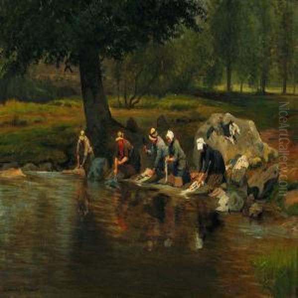 La Riviere De La Farge A Vallieres (creuse) Oil Painting by Adolphe Theodore J. Potemont