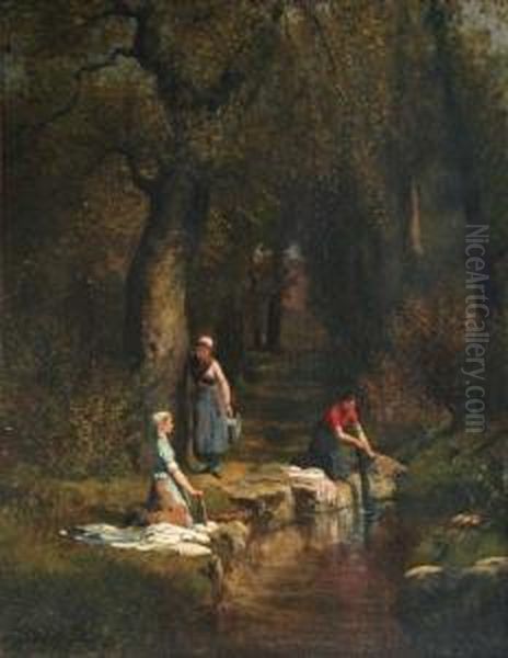 Lavandaie Al Ruscello Nel Bosco Oil Painting by Adolphe Theodore J. Potemont