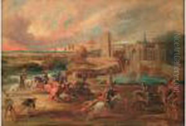 Le Tournoi D'apres Rubens Oil Painting by Louis Henry Hippol. Poterlet