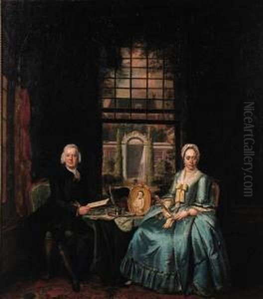 A Family Portrait Oil Painting by Hendrik Pothoven