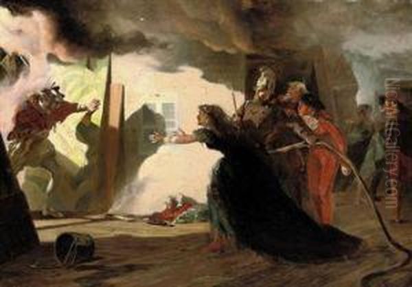 Fire At The Theatre Oil Painting by Laslett John Pott