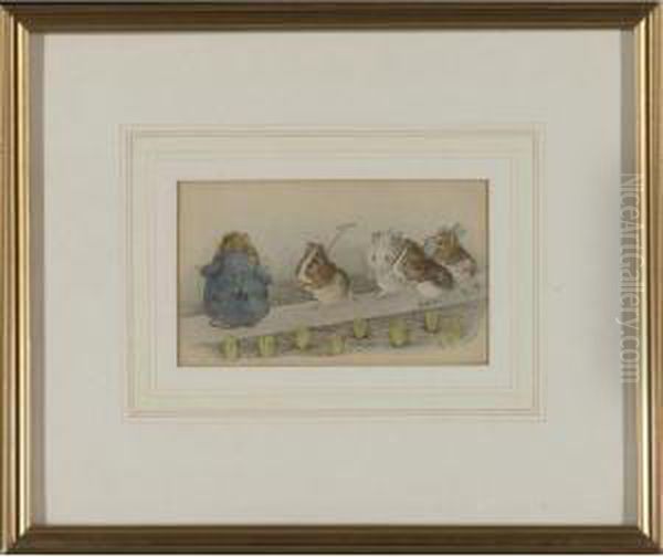 Guinea Pigs Going To Their Garden Oil Painting by Helen Beatrix Potter